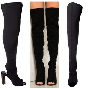 Thigh High Peep Toe Heel Boots Size 10